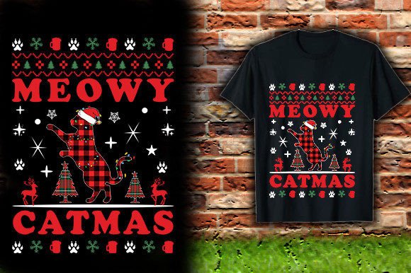 MEOW-CATMAS Graphics for Holiday T-Shirt Designs